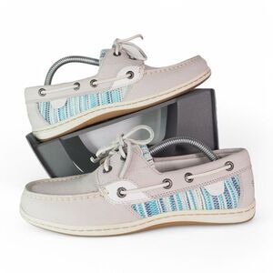 Sperry Top-Sider Koifish Raffia Leather Boat Shoes Light Grey / Blue STS95667 Wo